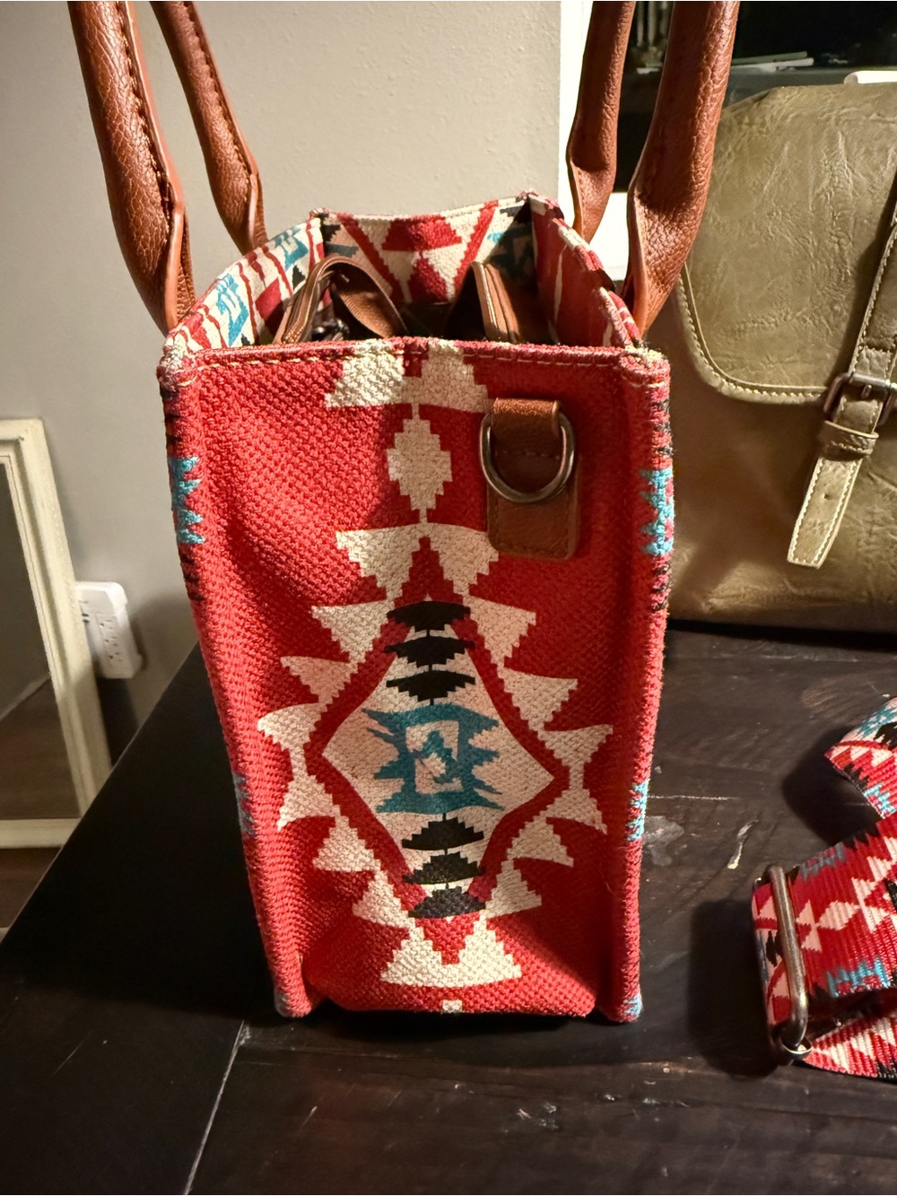 2 Wrangler bags Southwestern Red and green faux leather convertible satchel